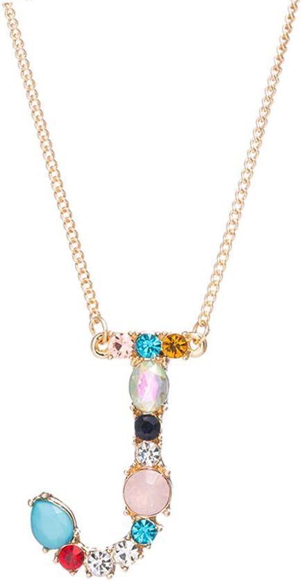 Boho Beach Vocation Holiday Big Large A-Z Capital Letter Pendant Colorful Rhinestone Inlaid Women Necklace Jewelry J*