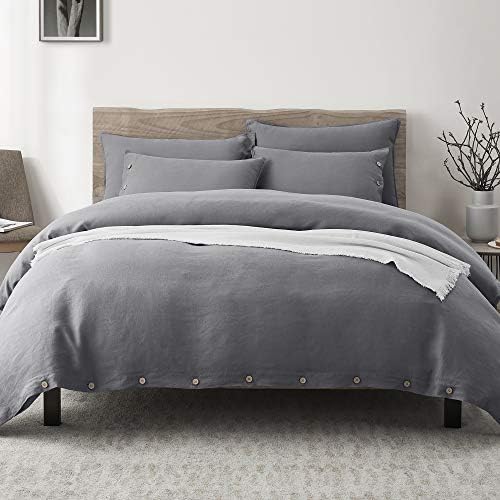 Umchord French Linen Duvet Cover Set, 3 Piece 100 Stone Washed Linen