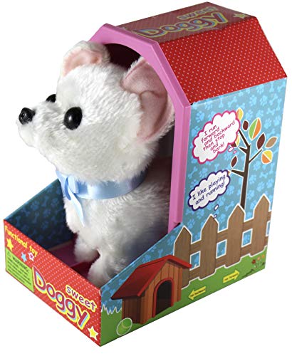 Haktoys Walking Toy Puppy (White or Brown) | Battery Operated Walking, Tail-Wagging & Mechanical Barking Electronic Plush Animal Dog | 7″ Tall Safe & Durable | Gift Toy for Toddlers, Kids & Pets