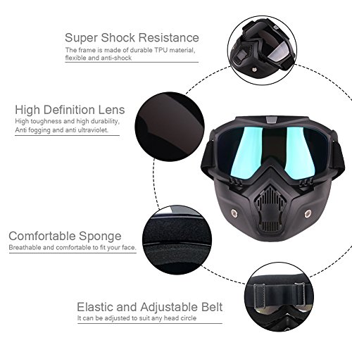 PiscatorZone Goggles Mask Tactical Goggles with Detachable Face Mask for Cycling Skiing Outdoor CS Paintball (Colorful)