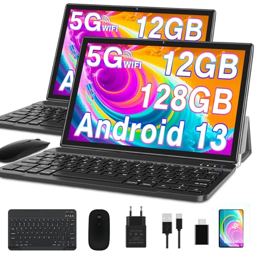 GOODTEL Neueste Tablet 10 Zoll Android mit 12GB RAM+128GB ROM+1TB TF, 5G+2.4G WiFi, GPS, Bluetooth 5.0, 6000mAh, Dual Camera 8+5MP, Cast, OTG, Type C,
