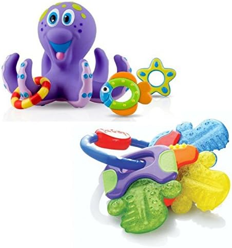 Nuby Octopus Hoopla Bathtime Fun Toys &amp; Icybite Hard/Soft Teething Keys Set