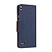 GMYLE Huawei Ascend P6 Case, Wallet Case Classic for Huawei Ascend P6 - Navy Blue & Brown Cross Pattern PU Leather Slim Wallet Case Flip Stand Cover