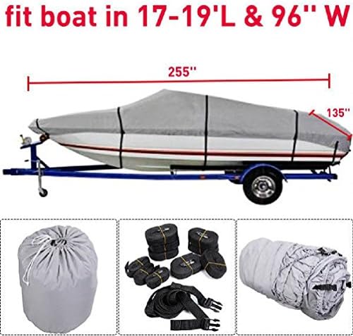 Cherry Queen New 17-19 Ft Waterproof Heavy Duty Fabric Trailerable V shape Boat Cover Gray