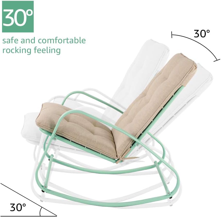 OC Orange-Casual Patio Furniture Rocking Chairs with Removable Paded Beige Cushion, Outdoor & Indoor Metal Rocker, Turquoise : Garden & Outdoor