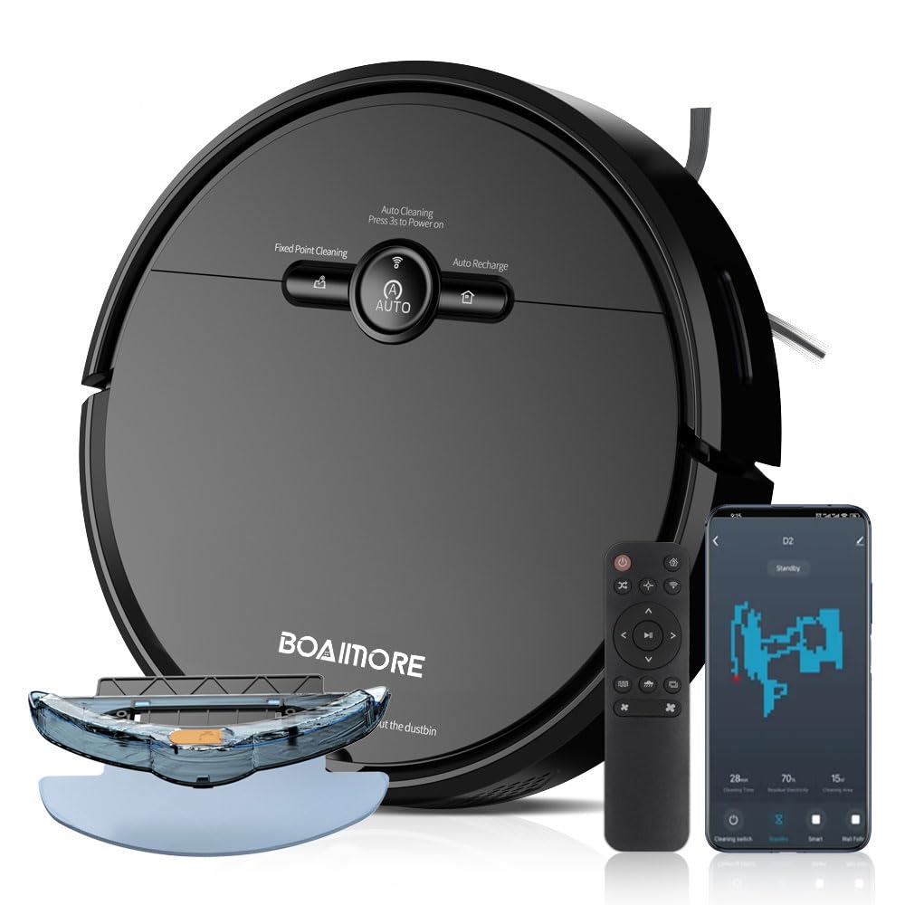 BOAIMORE D2 Robot Vacuum Cleaner, Strong Suction, 120 Mins Runtime, Slim, Low Noise, Automatic Self-Charging, Wi-Fi/App/Alexa Control, Ideal for Pet Hair Hard Floor and Daily Cleaning