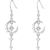 3D Star Drop Earrings for Women with 925 Sterling Silver French Hook Ear Wires,Hypoallergenic Lightweight Dangle Jewelry Gifts for Her