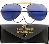 Blue Lenses Air Force Style Aviators Sunglasses With Case