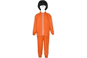 Qosivfey Kid sports suit 2-piece hoodie sportswear suit fashion sportswear suit with wig glasses