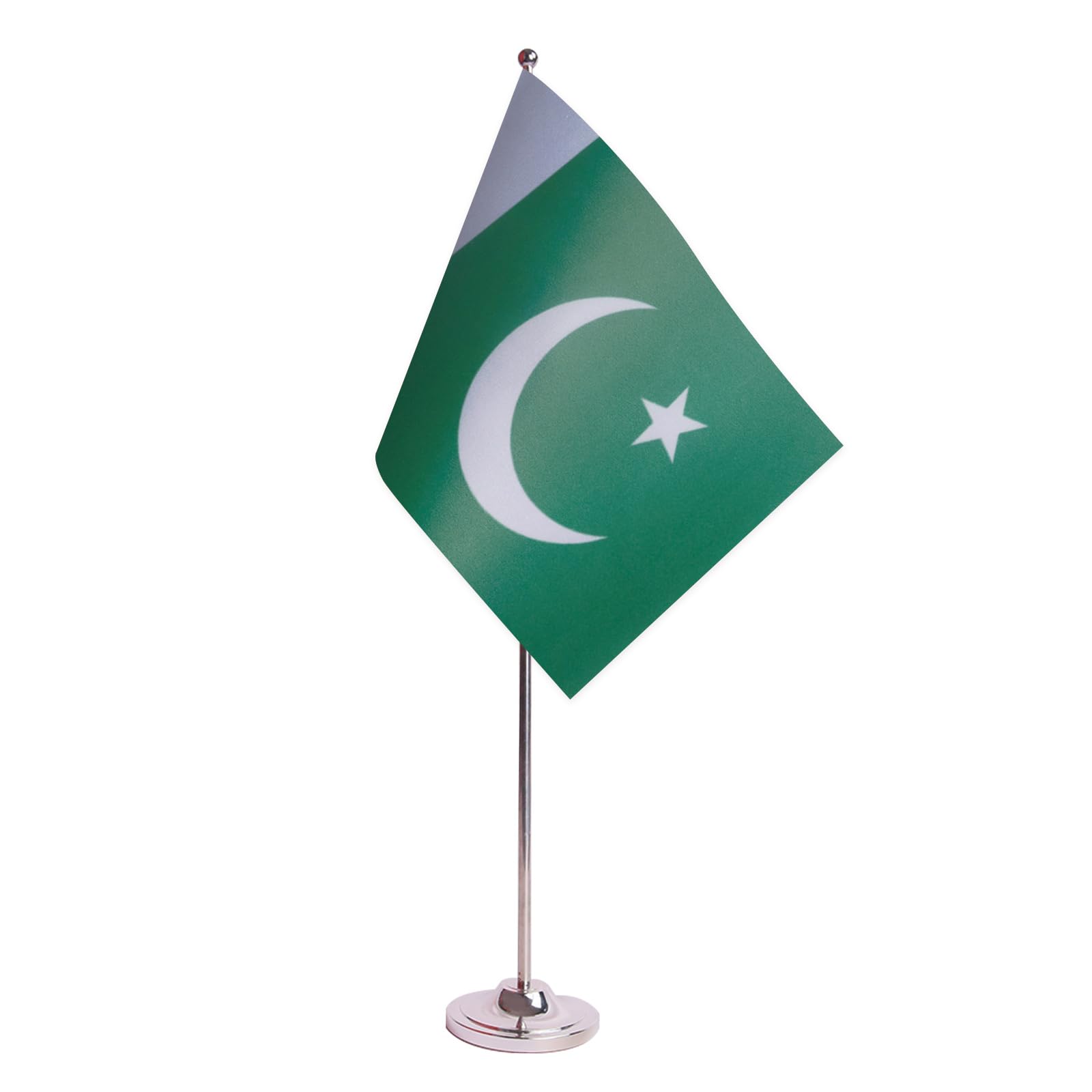 AZ FLAG Pakistan Prestige Table Flag 6'' x 9'' - Pakistani Office Decoration 100% Satin 22 x 15 cm - Desk Flag with Steel Pole and Base