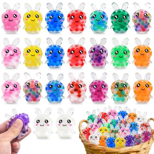 HEAEUNK 24-Pack Easter Egg Fillers, Bunny Squishy Squeeze Toys for Teens & Adults, Easter Basket Stuffers Essentials Gifts– Fits Standard Eggs