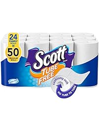 Scott Tissue Tube-Free Toilet Paper, Family Roll, 24 Rolls, Bath Tissue