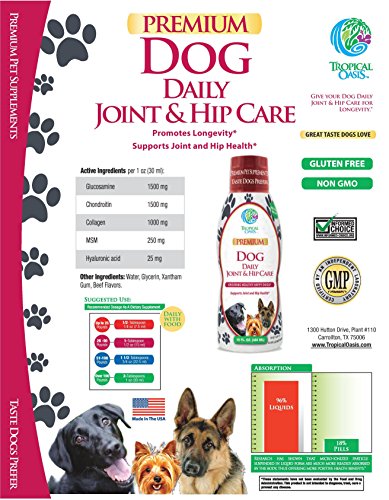 VETERINARIAN DEVELOPED Hip & Joint Supplement for Dogs - Max Strength Liquid Glucosamine for Dogs w/Chondroitin, MSM, Hyaluronic Acid PLUS Collagen -Arthritis Pain Relief for Dogs -16oz, Up to 64 Serv