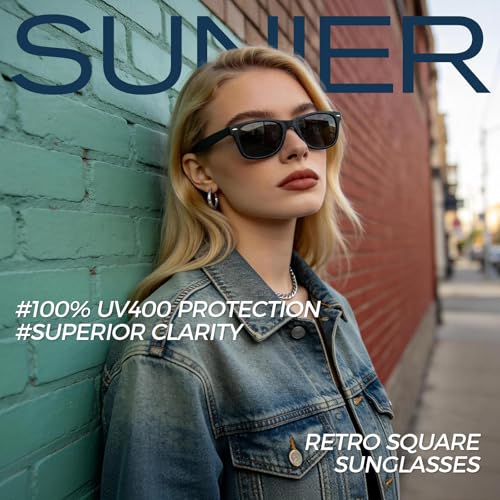Sunier Sunglasses Mens Womens Polarised, Retro Square Ultralight Driving Fishing Running Cycling Shades Mens with UV400 Protection