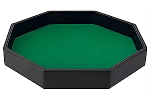 11.5 Inches Dice Rolling Tray, Leather Dice Tray, Felt Lined PU Leather Octagon Dice Tray (Green)