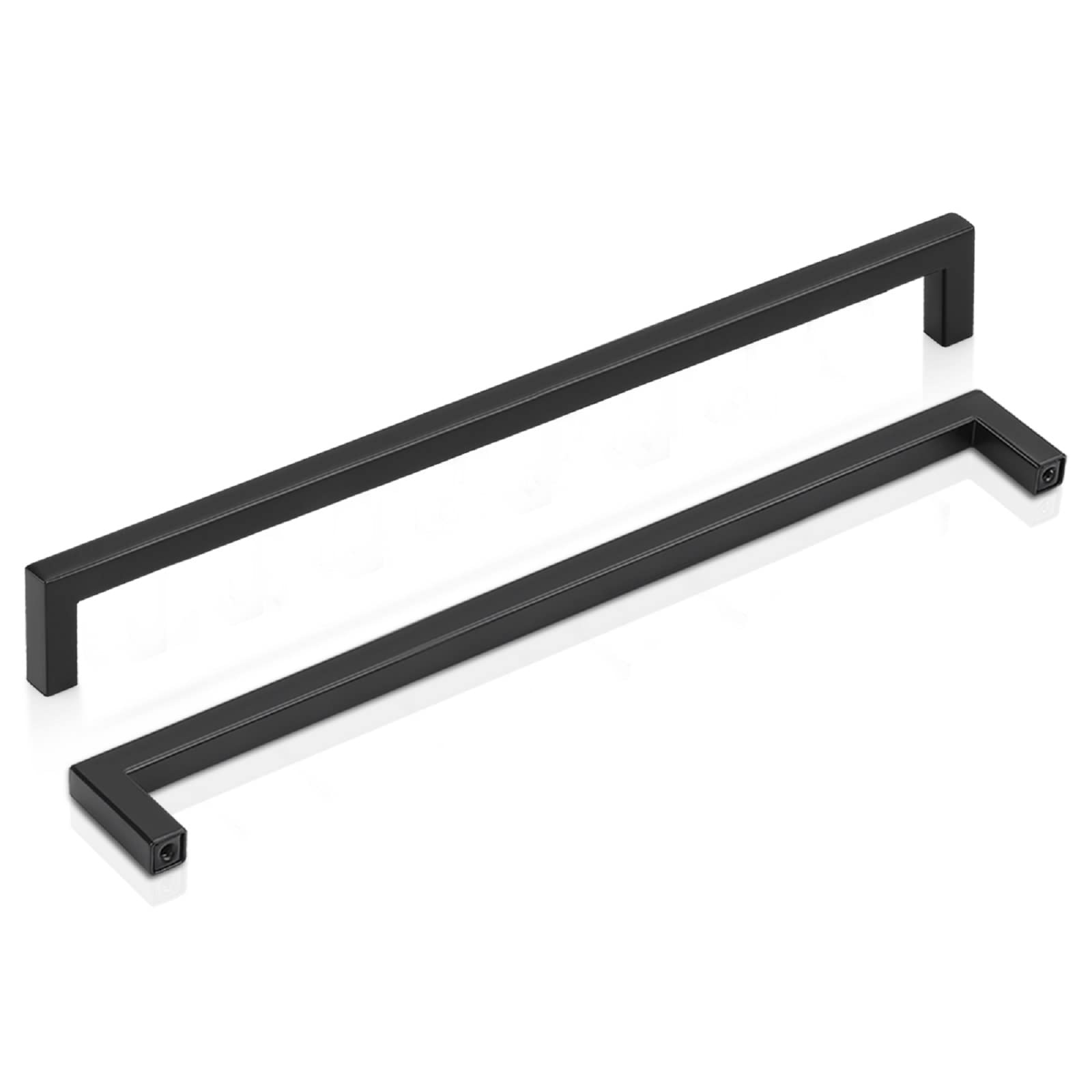 PinLin 10 Pack Kitchen Door Handles 256mm Hole Centre Flat Black Cabinet Handles Stainless Steel Square Cupboard T Bar Handle (Screws Included)