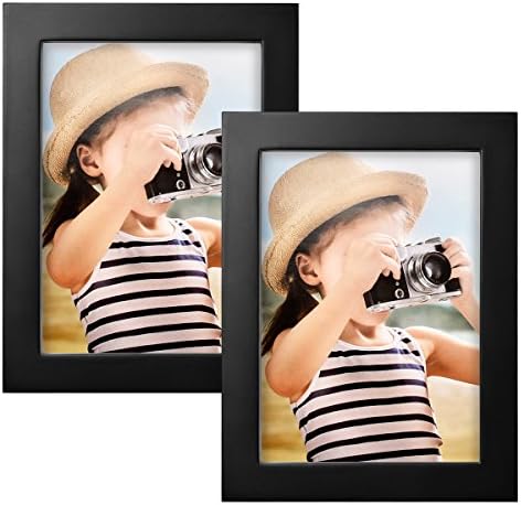 Ideolco 2 Pack Picture Frame 5x7 Black Photo Frame Picture - Made of Solid Wood and Acrylic HD plexiglass to Display Pictures 4x6 with Mat or 5x7 Without Mat for Set Wall and Desktop Display