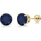 Gem Stone King 14K Yellow Gold Blue Sapphire Stud Earrings for Women | 4.92 Cttw | Gemstone September Birthstone | Round 8MM