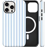 flewfun Magnetic for iPhone 13 Pro Case Cute Stripes Phone Case, Shockproof Slim TPU and Hard PC Protective Phone Cover Compatible with MagSafe Designed for Women Girls, Blue and White