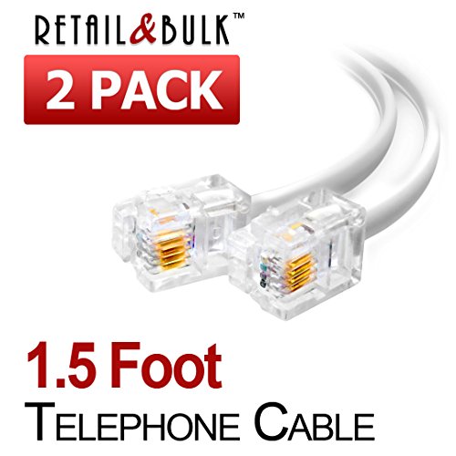 (2 Pack) 1.5 Foot Telephone Cable RJ11 Male to Male Phone Line Cord (18 Inch, White) - Thumbnail 5
