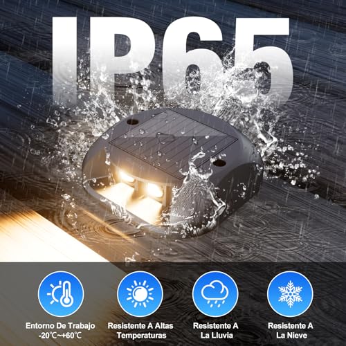 Quntis 12 Pack Luces Solar para Escalones de Cubierta, Luz Solar LED Iluminación Unidireccional, Lámpara Solares Exteriores IP65 Impermeable para Jardín, Camino, Césped, Patio, Patio, Blanco Cálido