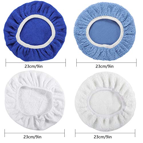 AUTDER 9 Inch & 10 Inch Car Polisher Pad Bonnet, Waxers Bonnet Set, Woollen+Cotton+Microfiber+Coral Fleece, 2 Pcs for Each, Pack of 8 Pcs - Thumbnail 3