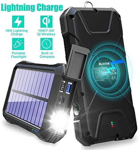 BLAVOR Solar Charger Power Bank 18W, QC 3.0 Portable Wireless Charger