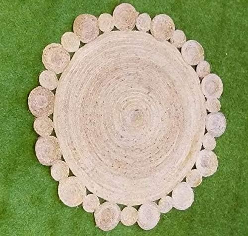 Detec Homze Jute Round Shape Single Piece Floor Rug - 122 X 122 cm - Beige Color