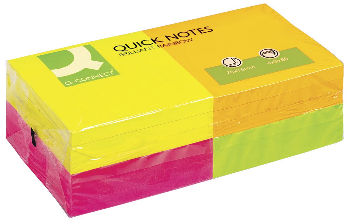 Q-Connect Quick Notes 76 x 76mm Neon (Pack of 12)