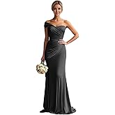 RYANTH Off The Shoulder Bridesmaid Dresses Ruched Chiffon Prom Gowns Long Formal Wedding Guest Dress