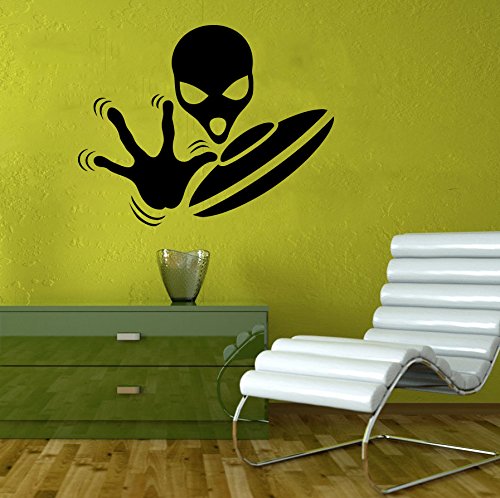 Alien Wall Sticker UFO Vinyl Decal Home Children's Room Cosmic Fantasy Decor Extraterrestrial With Flying Saucer Vinyl Mural (1ain) / Shipping from USA by Kellysdesigns /