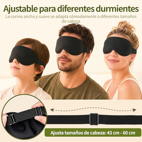 WakeSpring 3D Antifaz para Dormir, Copas Profundas Sin Presión en los Ojos, Correa Ajustable, Tela Suave y Transpirable, con Bolsa de Viaje y Tapones para Oídos, Set de Viaje