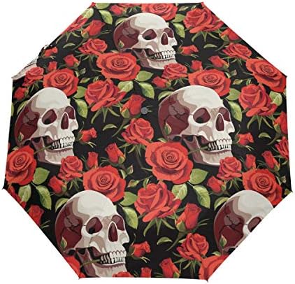 DERLONKAJE Devil Skull Baphomet Satanic Pentagram Automatic Umbrella Auto Open Close Folding Windproof Foldable for Men Women Kids
