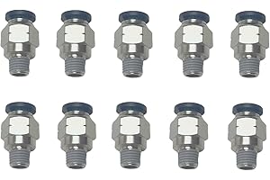 VETLEY PNEUMATIC Push to Connect Fitting 1/4 Inch Tube OD x 1/16 Inch NPT Thread Male Straight Connector Air Fittings Black PC1/4-N1/16(Pack of 10)
