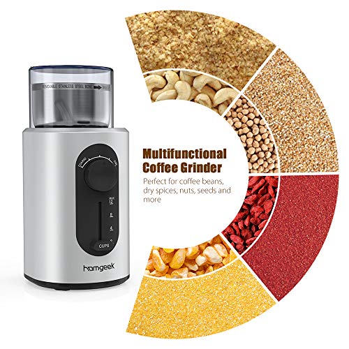 Homgeek Coffee Grinder Electric, Spice Grinder 2.5 Ounce with Cup Size and Coarseness Selector, Stainless Steel Blades, Removable Chamber - Thumbnail 5