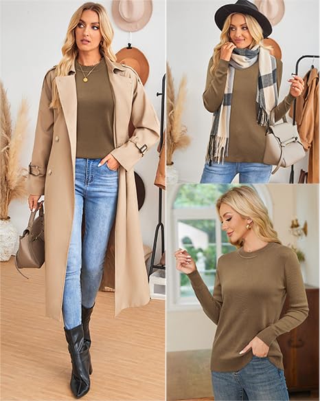Arach&Cloz Women's Wool Blend Classic Crew Neck Casual Fall Sweaters