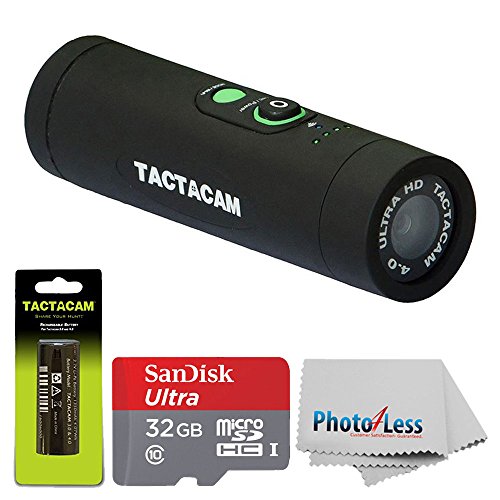 TACTACAM 4.0 With Custom Gun Mount + TACTACAM Rechargeable Battery + SanDisk Ultra 32GB microSDHC UHS-I Card with Adapter + Photo4Less Cleaning Cloth + Valued Accessory Bundle