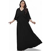KOH KOH Womens V-Neck Elegant Batwing Cape Sleeves Cocktail Maxi Dress Gown