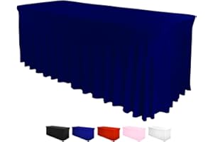 DESTINATION Table Skirt for Rectangular Tables 6ft - Spandex Table Covers for Standard 6 Foot Table - One Piece Design Fitted Elastic Tablecloth - Stretchy, Wrinkle Resistant Ruffles for Party (6 ft, Navy Blue)