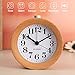 Audew Round Wooden Clock,Small Silent Desk Snooze Beech Wood Alarm Clock,Handmade Mute Creative Alarm Clock with Nightlight