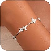 Butterfly Bracelet for Women,925 Sterling Silver Dainty 3D Butterfly Adjustable Hypoallergenic Chain Link Bracelet for Mother Daughter Elegant Stackable Bracelets Jewelry Gift for Birthday Wedding