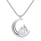 ixluck Moon Natural Cut Moonstone Necklace for Women, Crescent Moon Pendant Spiritual Jewelry Gifts