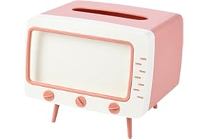 TV Shaped Tissue Box – Black, Retro TV Design Dispenser, Tissue Holder with Phone Stand, Fits Standard Square Tissues, Smartp