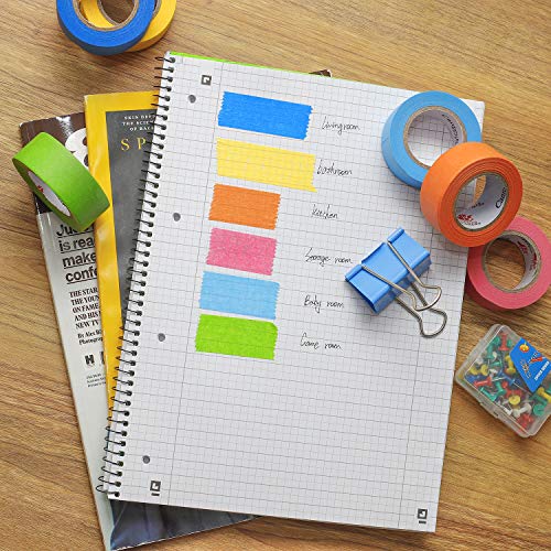 HERNGEE Masking Tape with Washi Tape Dispenser, 6pk of 1inchx16.4yd Easy Removal Colored Frog Tape Art Supplies Writable Blue Tape for Labeling, Decorations