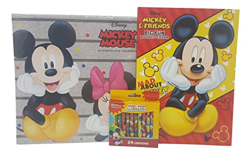 Disney Mickey Mouse 2018 Wall Calendar 12-Month, Coloring and Activity Book 3 pc set