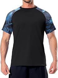 Mens Rash Guard Swim Shirts Short Sleeve UV Sun