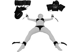 Under Bed Restraints for Sex Wrist Ankle Cuffs with adjustable straps (Furry) - Black by HappyNHealthy