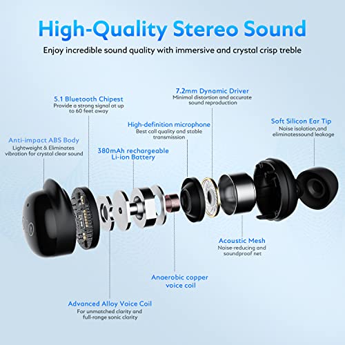 Bluetooth Earbuds QCY T17 Wireless Earbuds with Charging Case Waterproof Stereo Headphones in Ear Built in Mic Headset Touch Control Premium Sound for Sports, Black