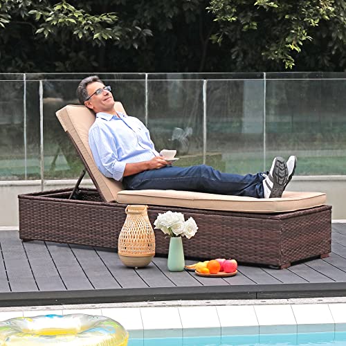 Patiorama Outdoor Patio Chaise Lounge Chair, Elegant Reclining