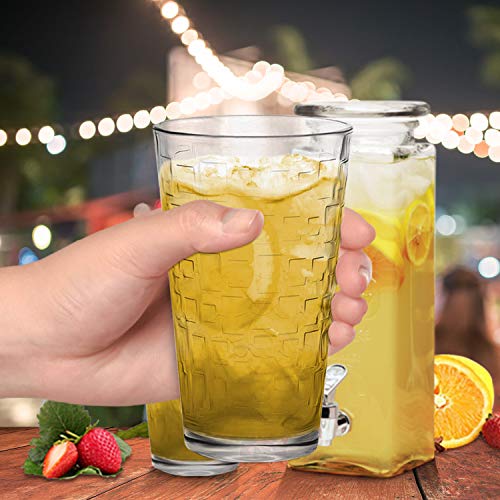 Clear Drinking Glasses Set of 8 | Real Glassware with Heavy Base | 8 Highball Drinkware Tumbler Set For Water, Whiskey, Cocktails | Best Kitchen Gift